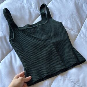 Aritzia Fitted Ribbed Green Tank Top